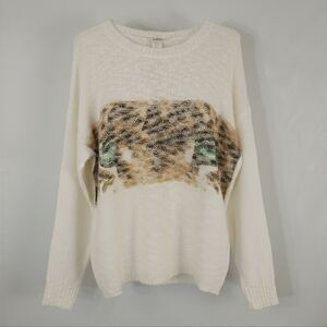 Iris Los Angeles Tiger Sweater Womens 1X Cream Graphic Knit Pullover Plus Size